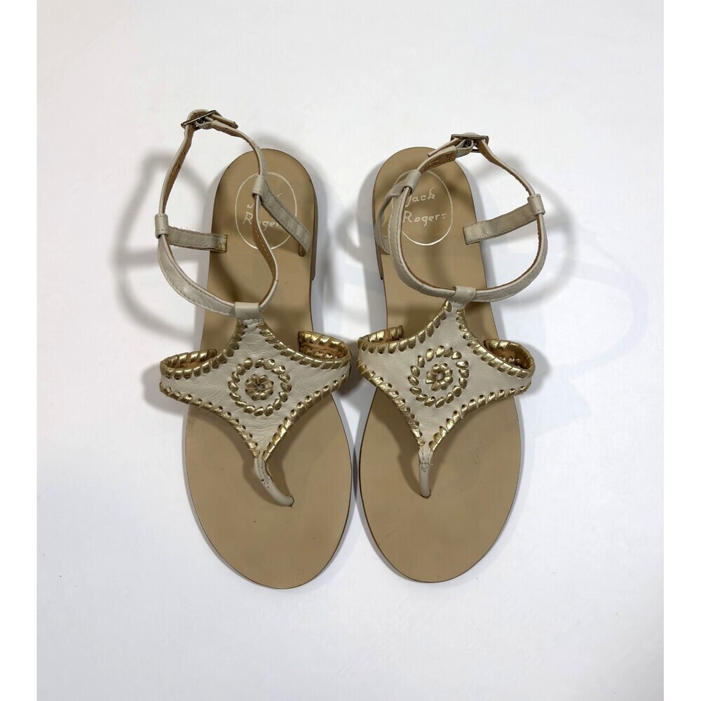 Jack Rogers Maci Leather Sandals Bone & Gold Strappy - Size 7 - Picture 2 of 4